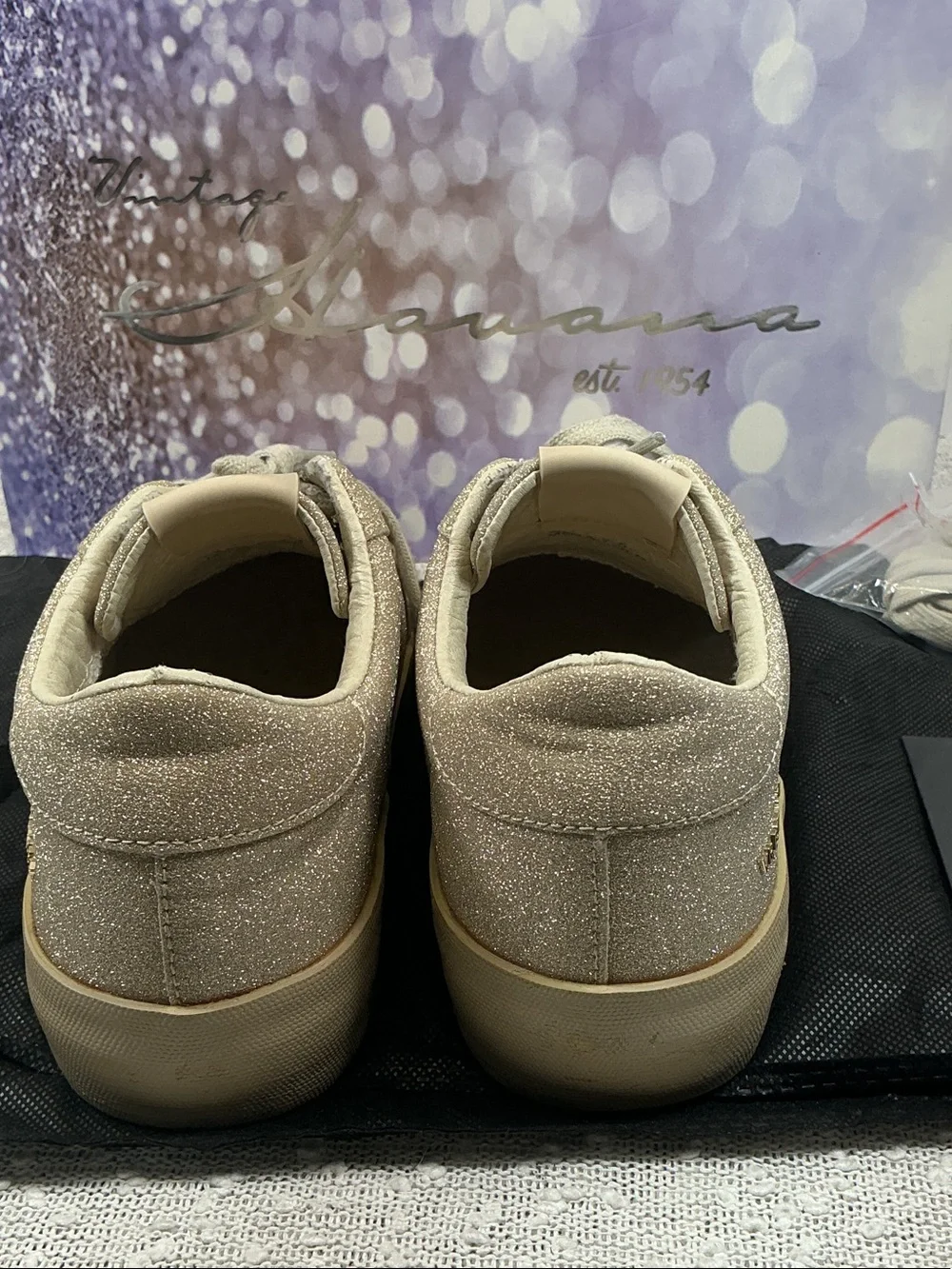Vintage Havana Kara Matte GOLD Glitter Leather Sneakers Shoes 7.5